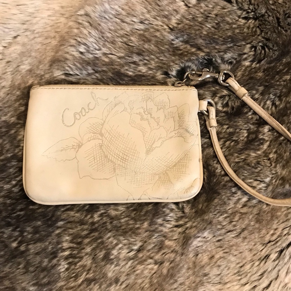 Cream leather Coach wristlet